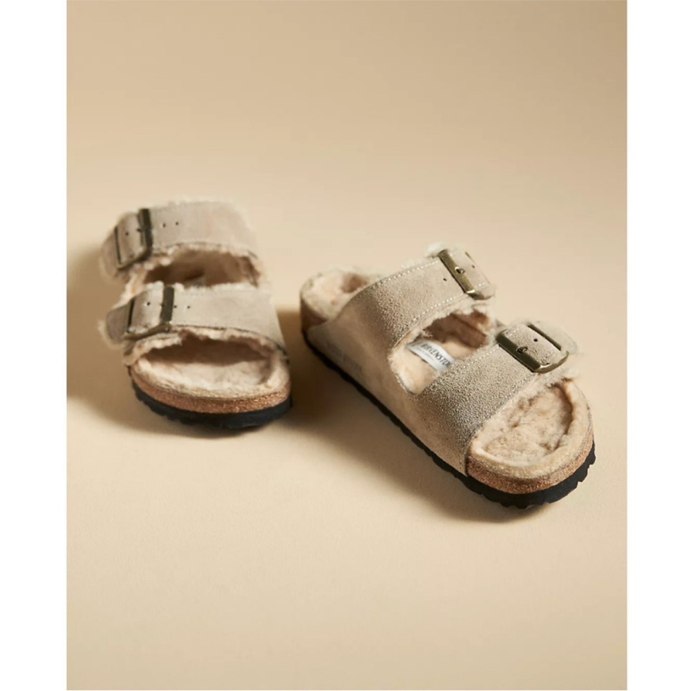 Birkenstock Arizona Shearling Suede Leather Sandal Size 7 New in Box - Picture 2 of 15
